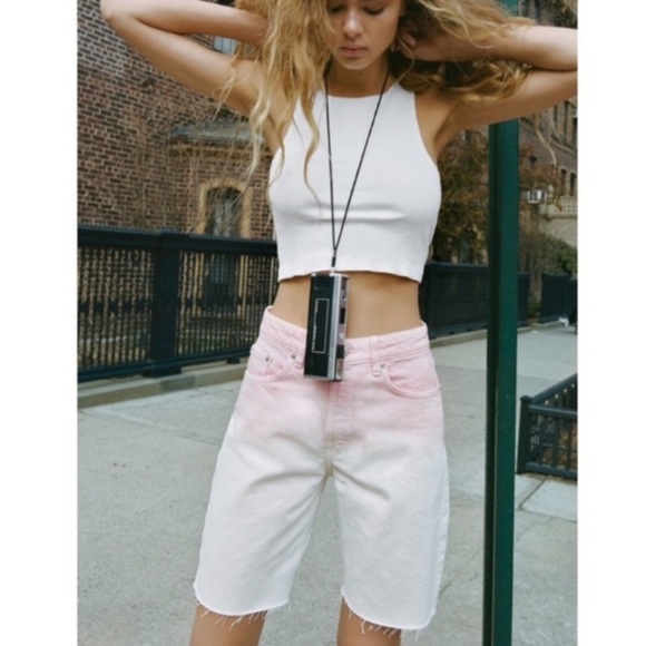 ZARA Pink White Ombré Denim Bermuda Shorts NEW Y2K Dad - Picture 1 of 8